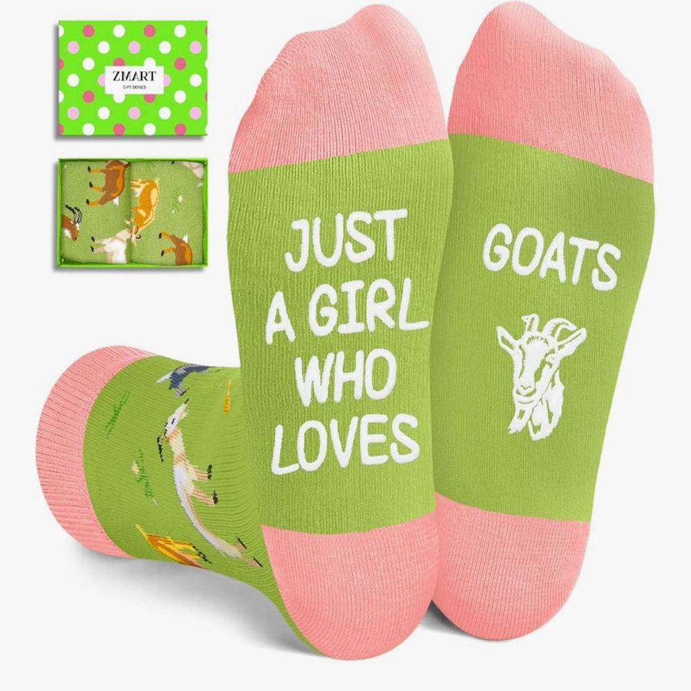 Pink and Green Goat-Themed Kids Socks